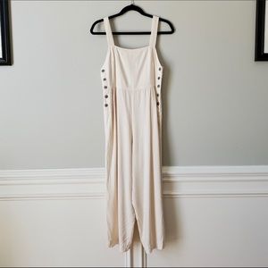 AE | Ivory Linen Overalls Cropped Jumpsuit | 6